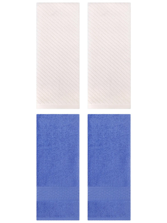 Unique Bargains 4 Pcs Solid Soft Bathroom Hand Towel Blue/Beige 13" x 30"/14" x 30"