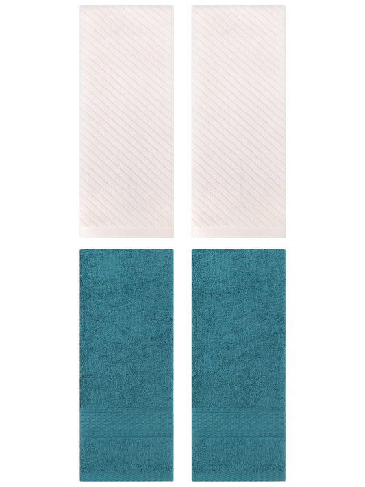 Unique Bargains 4 Pcs Solid Soft Bathroom Hand Towel Dark Green/Beige 13" x 30"/14" x 30"