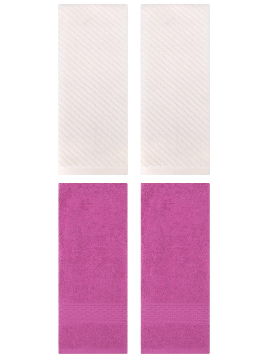 Unique Bargains 4 Pcs Solid Soft Bathroom Hand Towel Dark Pink/Beige 13" x 30"/14" x 30"