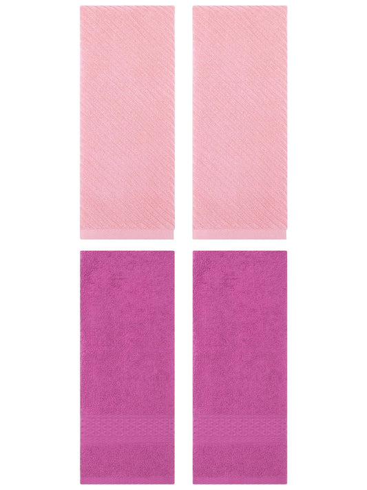 Unique Bargains 4 Pcs Solid Soft Bathroom Hand Towel Dark Pink/Pink 13" x 30"/14" x 30"