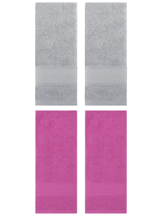 Unique Bargains 4 Pcs Solid Soft Hand Towel Dark Pink/Light Grey 13" x 30"/14" x 30"