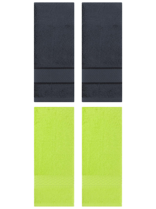 Unique Bargains 4 Pcs Solid Soft Hand Towel Light Green/Dark Grey 13" x 30"/14" x 30"