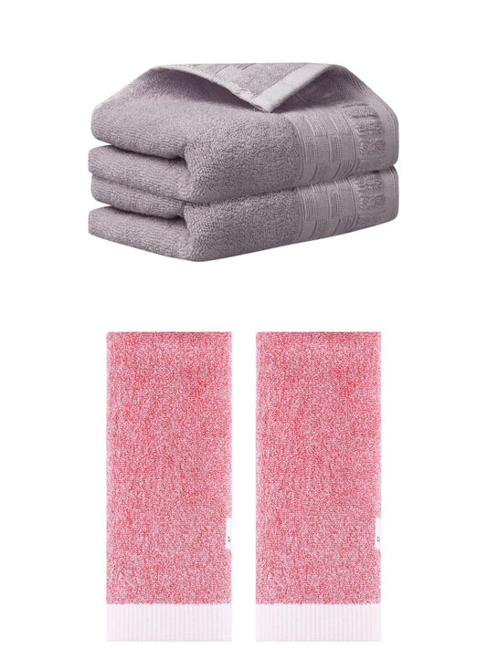 Unique Bargains 4 Pcs Solid Soft Hand Towel Purple/Pink 14" x 30"/13" x 29"