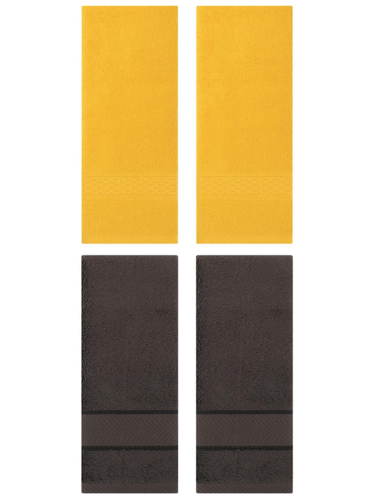 Unique Bargains 4 Pcs Solid Soft Hand Towel Yellow/Dark Brown 13" x 30"/14" x 30"