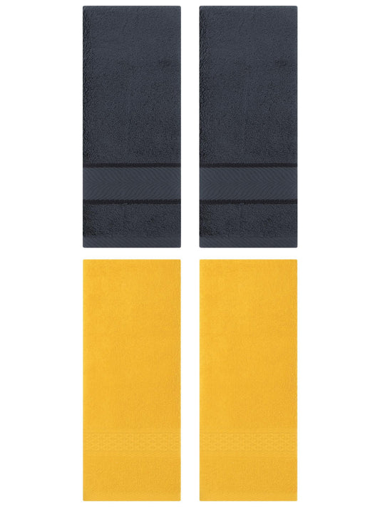 Unique Bargains 4 Pcs Solid Soft Hand Towel Yellow/Dark Grey 13" x 30"/14" x 30"
