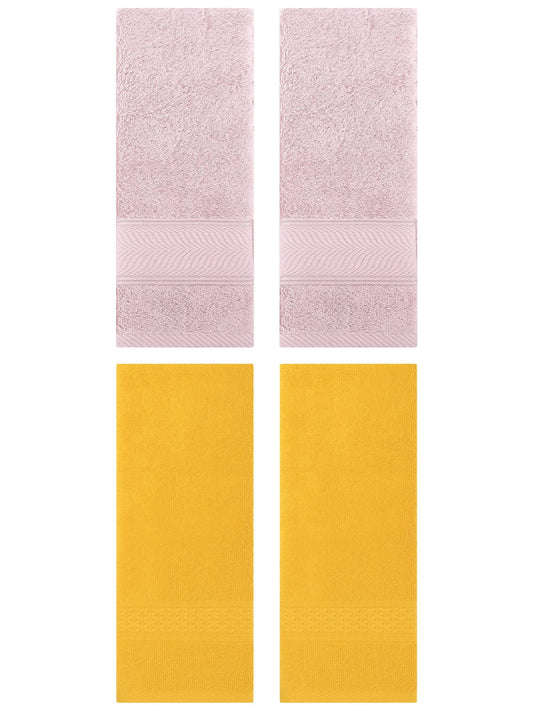 Unique Bargains 4 Pcs Solid Soft Hand Towel Yellow/Light Pink 13" x 30"/14" x 30"