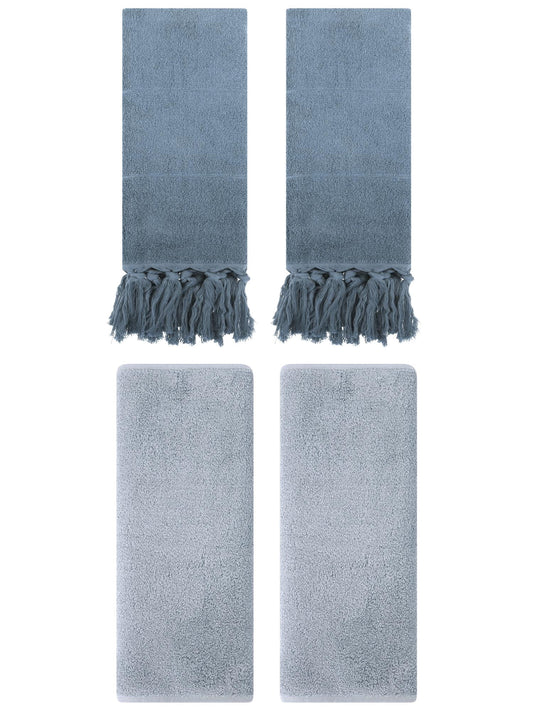 Unique Bargains 4 Pcs Solid Soft Hand Towels Blue/Light Grey 14" x 30"/13" x 30"