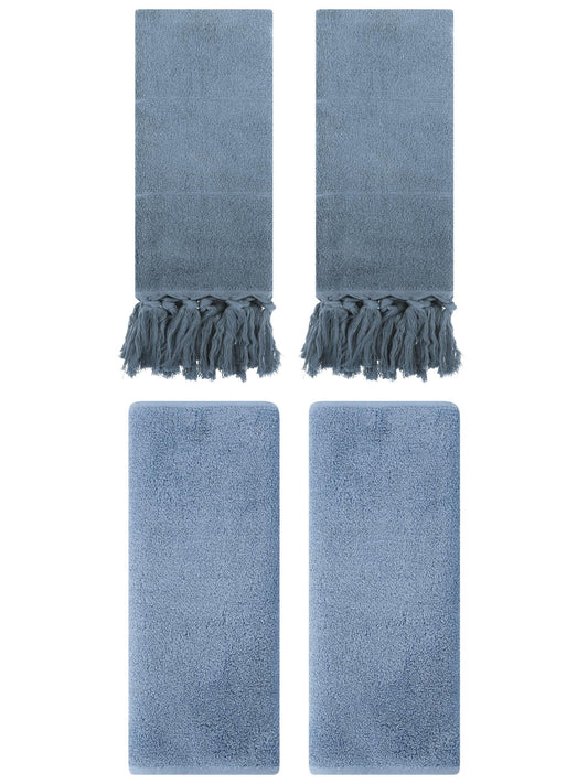 Unique Bargains 4 Pcs Solid Soft Hand Towels Blue/Light Steel Blue 14" x 30"/13" x 30"