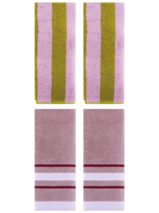 Unique Bargains 4 Pcs Stripe Hand Towel Pink Brown/Purple 14" x 30"/13" x 29"