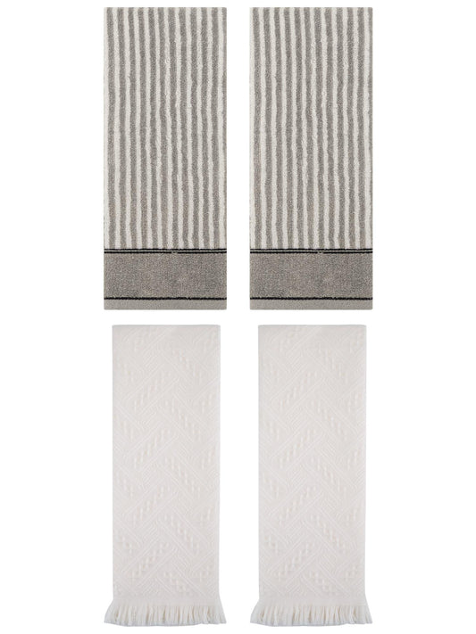 Unique Bargains 4 Pcs Striped Absorbent Cotton Hand Towels 13 x 29 Inch Grey/Beige