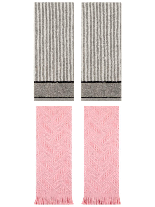 Unique Bargains 4 Pcs Striped Absorbent Cotton Hand Towels 13 x 29 Inch Grey/Pink