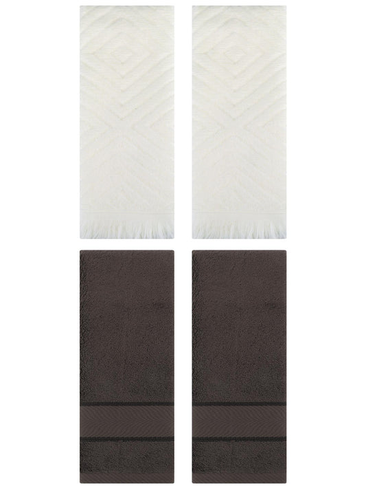 Unique Bargains 4 Pcs Striped Cotton Hand Towel Decor Dark Brown/Beige 14" x 30"/13" x 29"
