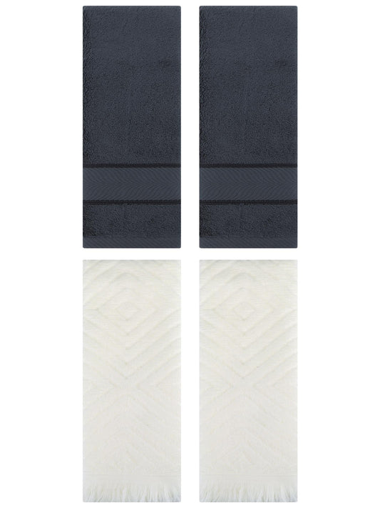 Unique Bargains 4 Pcs Striped Cotton Hand Towel Decor Dark Grey/Beige 14" x 30"/13" x 29"