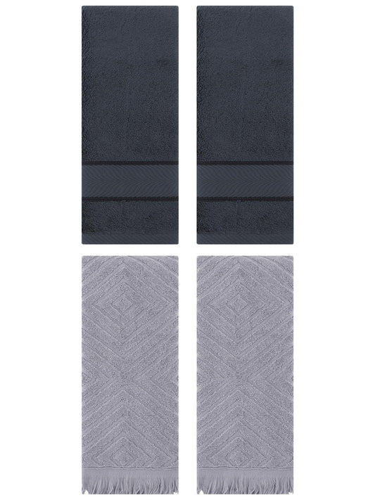 Unique Bargains 4 Pcs Striped Cotton Hand Towel Decor Dark Grey/Grey 14" x 30"/13" x 29"