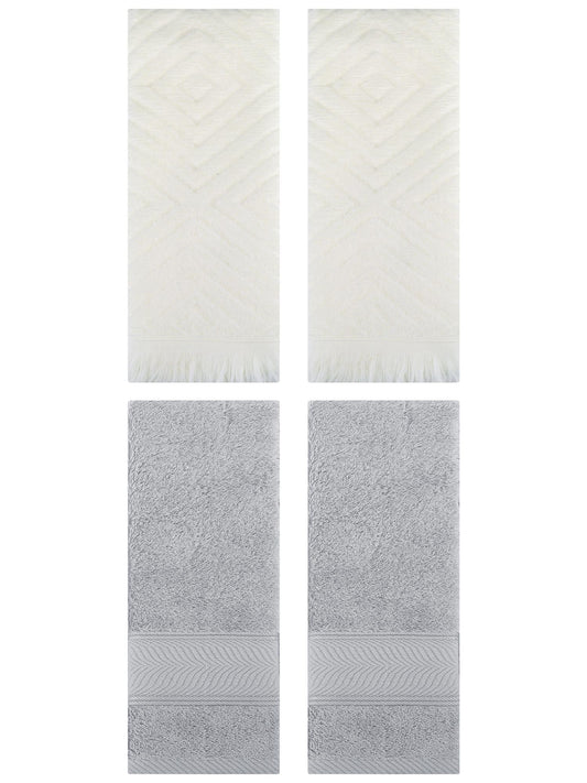 Unique Bargains 4 Pcs Striped Cotton Hand Towel Decor Light Grey/Beige 14" x 30"/13" x 29"