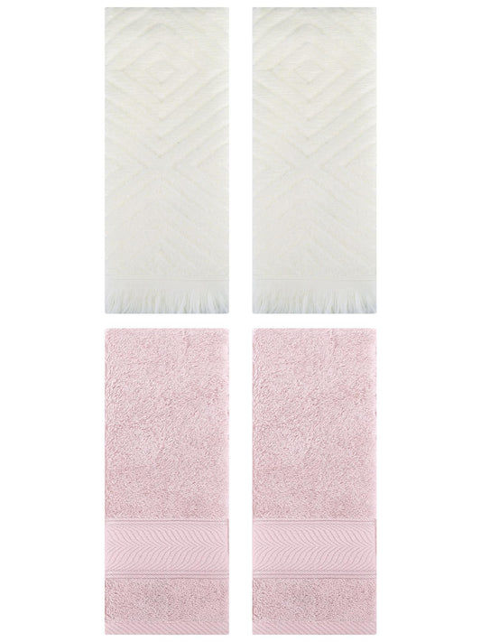 Unique Bargains 4 Pcs Striped Cotton Hand Towel Decor Light Pink/Beige 14" x 30"/13" x 29"
