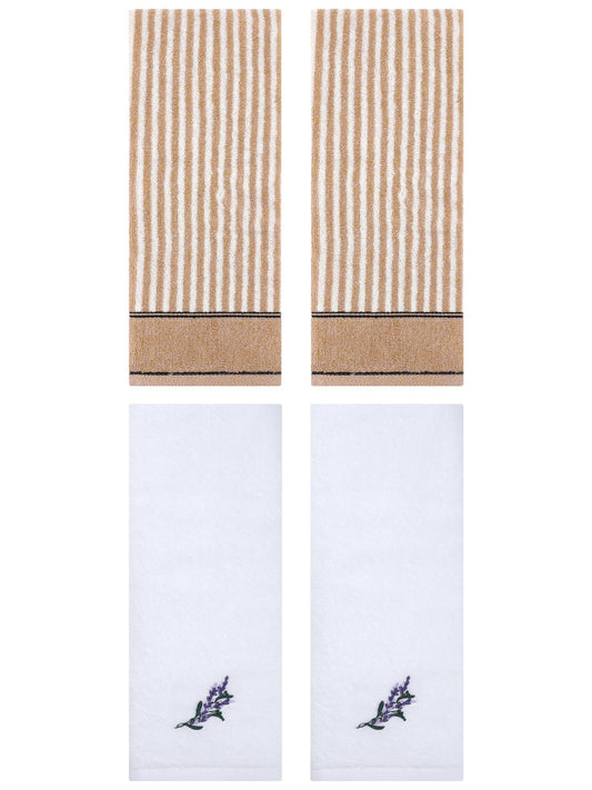 Unique Bargains 4 Pcs Striped Cotton Hand Towel Set 13 x 29 Inch Brown/White