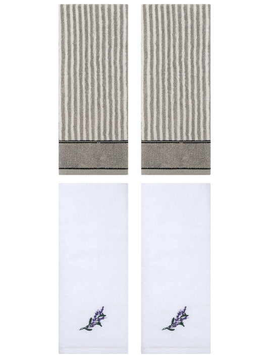 Unique Bargains 4 Pcs Striped Cotton Hand Towel Set 13 x 29 Inch Grey/White