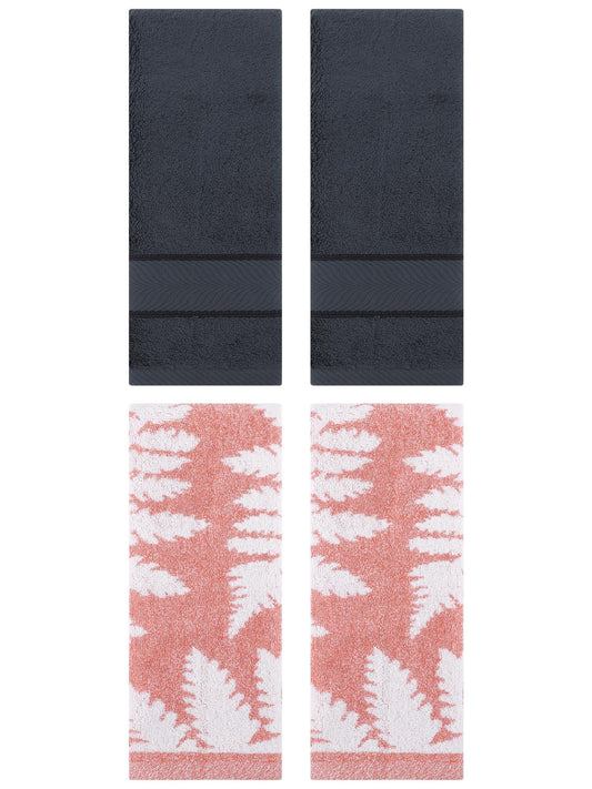 Unique Bargains 4 Pcs Striped Cotton Soft Hand Dark Grey/Pink 14" x 30"/13" x 29"