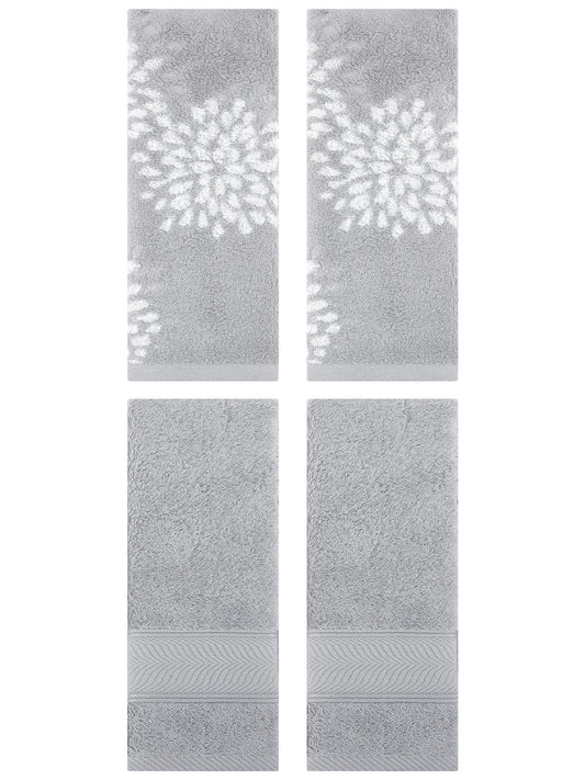Unique Bargains 4 Pcs Striped Hand Towel 14" x 30" Light Grey/Grey