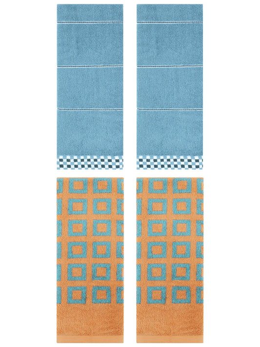 Unique Bargains 4 Pcs Striped Hand Towel Decor Light Blue/Orange 14" x 30"/13" x 29"