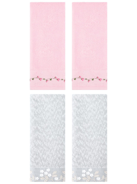 Unique Bargains 4 Pcs Striped Hand Towel Decor Light Grey/Orange 14" x 30"/13" x 29"