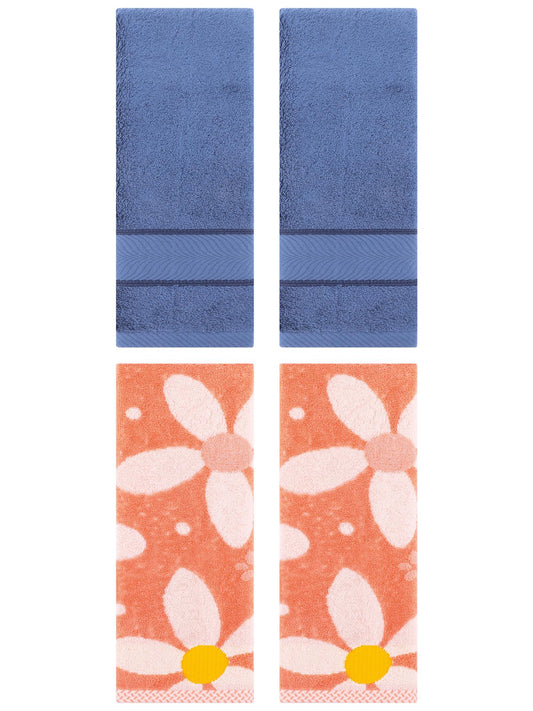 Unique Bargains 4 Pcs Striped Hand Towel Light Blue/Orange 14" x 30"/13" x 29"