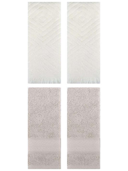 Unique Bargains 4 Pcs Striped Hand Towel Light Brown/Beige 14" x 30"/13" x 29"