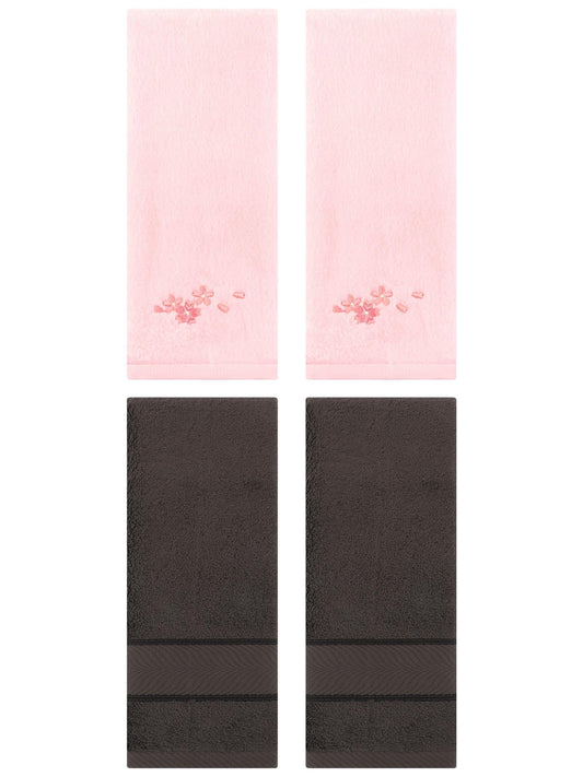 Unique Bargains 4 Pcs Striped Hand Towel Set Dark Brown/Pink 14" x 30"/13" x 29"