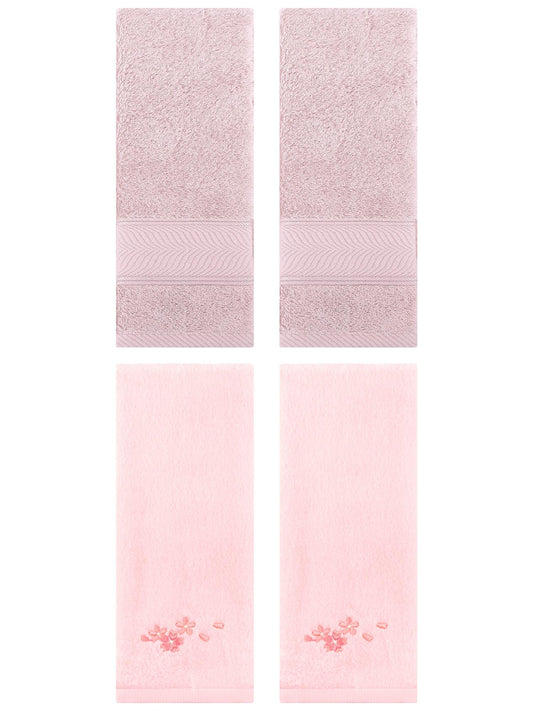 Unique Bargains 4 Pcs Striped Hand Towel Set Light Pink/Pink 14" x 30"/13" x 29"