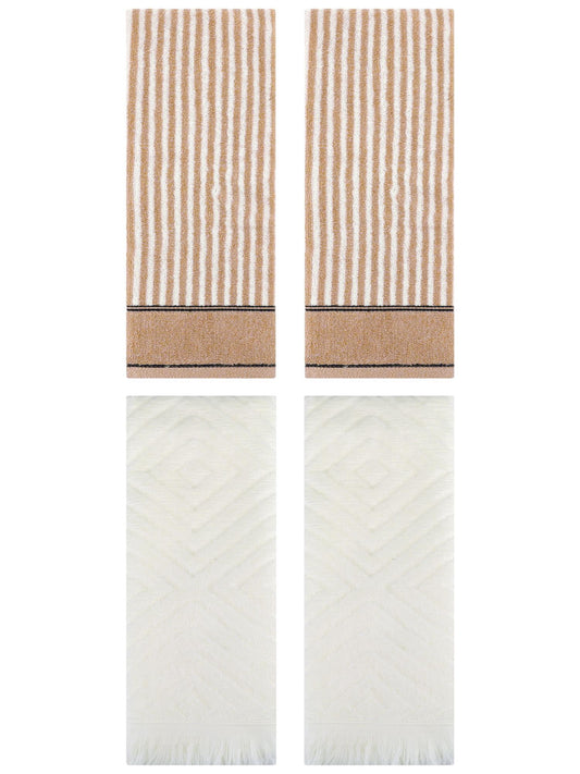 Unique Bargains 4 Pcs Striped Pattern Soft Hand Towels 13 x 29 Inch Brown/Beige