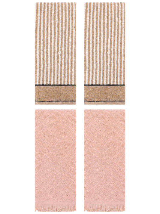Unique Bargains 4 Pcs Striped Pattern Soft Hand Towels 13 x 29 Inch Brown/Orange