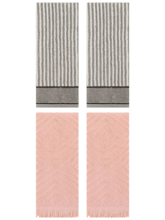 Unique Bargains 4 Pcs Striped Pattern Soft Hand Towels 13 x 29 Inch Grey/Orange