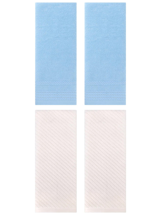 Unique Bargains 4 Pcs Striped Quick Drying Non-Linting Hand Towel 14" x 30" Blue/Beige