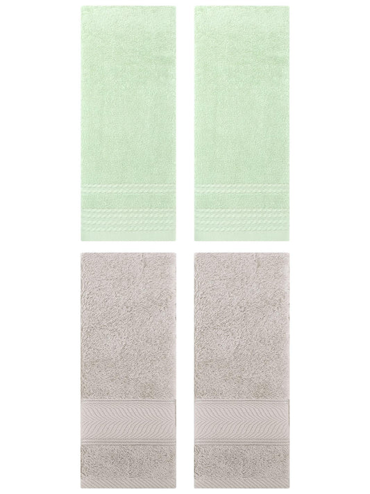 Unique Bargains 4 Pcs Striped Quick Drying Non-Linting Hand Towel Green/Light Brown
