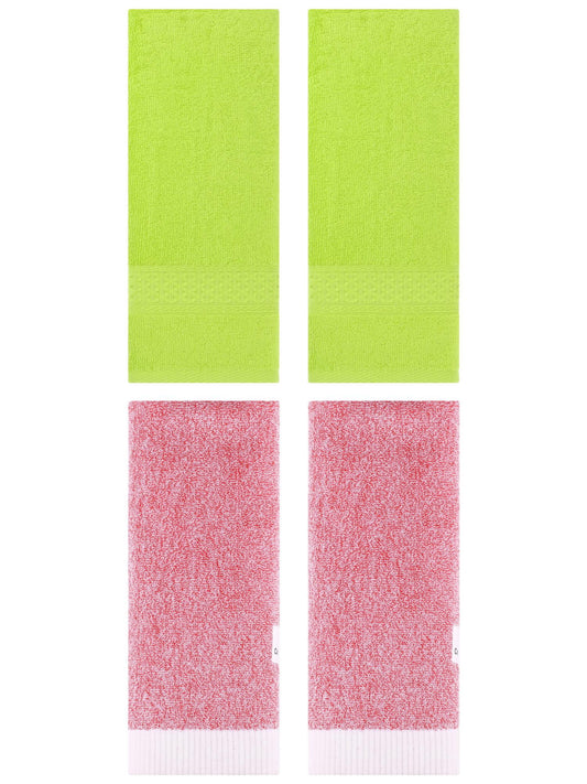 Unique Bargains 4 Pcs Textured Cotton Hand Towel Light Green/Pink 13" x 30"/13" x 29"