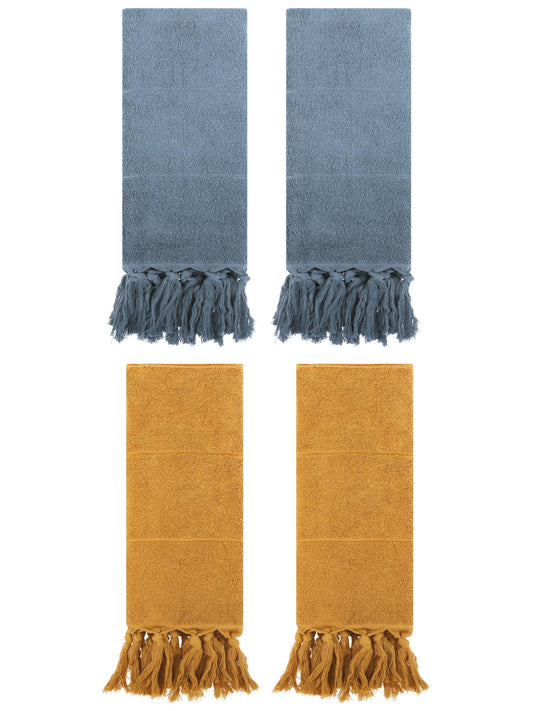 Unique Bargains 4 Pcs Turkish Hand Towels Blue/Yellow 14" x 30"
