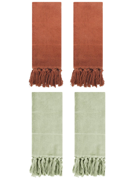 Unique Bargains 4 Pcs Turkish Hand Towels Green/Brown 14" x 30"