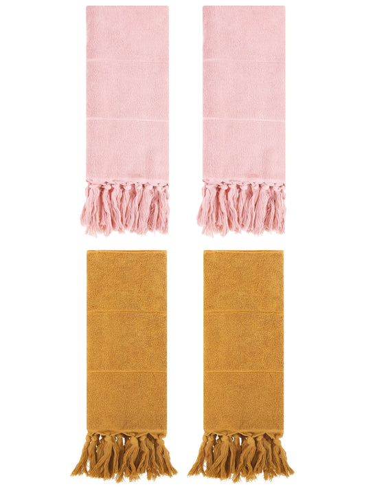 Unique Bargains 4 Pcs Turkish Hand Towels Yellow/Pink 14" x 30"