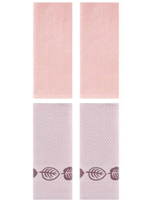 Unique Bargains 4 Pcs Waffle Cotton Hand Towel Pink/Brown 13" x 30"/13" x 29"
