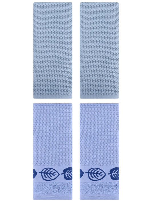 Unique Bargains 4 Pcs Waffle Cotton Hand Towel Steel Blue/Blue 13" x 30"/13" x 29"