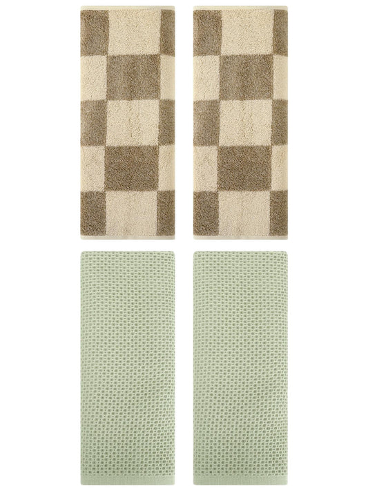 Unique Bargains 4 Pcs Waffle Hand Towel Set Light Green 13" x 30"/14" x 28"