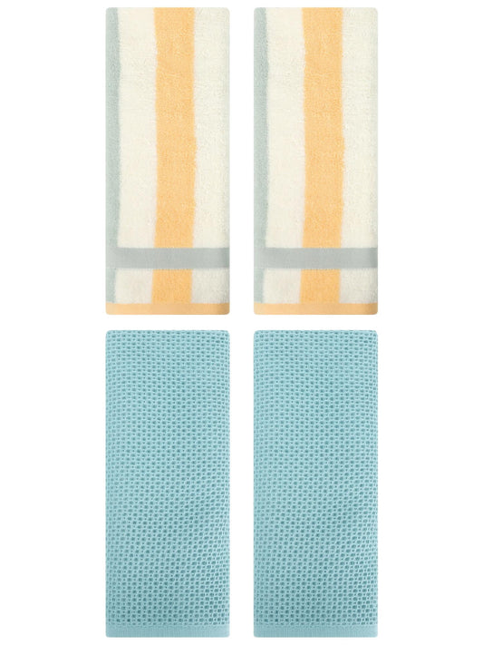 Unique Bargains 4 Pcs Waffle Hand Towels Light Blue/Blue Orange 13" x 30"/13" x 29"