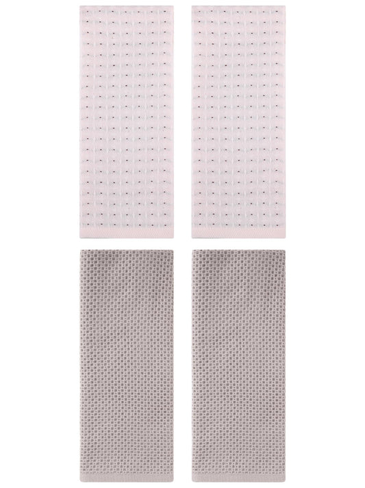 Unique Bargains 4 Pcs Waffle Soft Hand Towels Camel/Beige 13" x 30"/13" x 29"