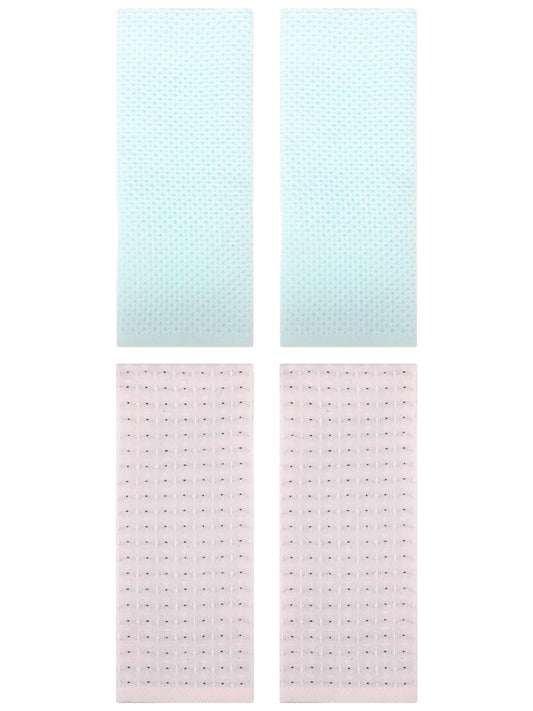 Unique Bargains 4 Pcs Waffle Soft Hand Towels Light Cyan/Beige 13" x 30"/13" x 29"