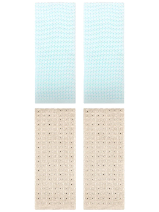 Unique Bargains 4 Pcs Waffle Soft Hand Towels Light Cyan/Brown 13" x 30"/13" x 29"