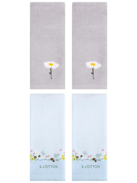 Unique Bargains 4Pcs Comfy Floral Hand Towel Set Grey/Blue 13" x 30"/13" x 29"