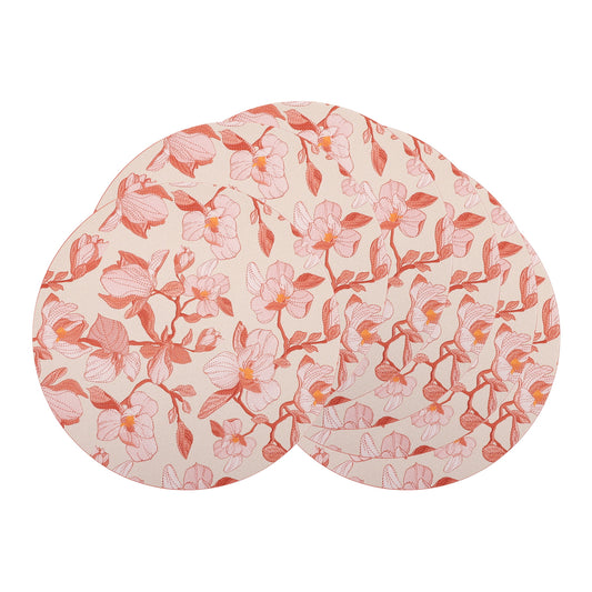 Unique Bargains 6pcs Faux Leather Floral Placemats Red 13"x13"