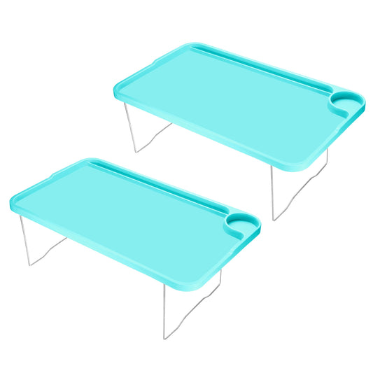 Unique Bargains Breakfast Tray Tables with Folding Legs Laptop Snack Desk for Eating Blue