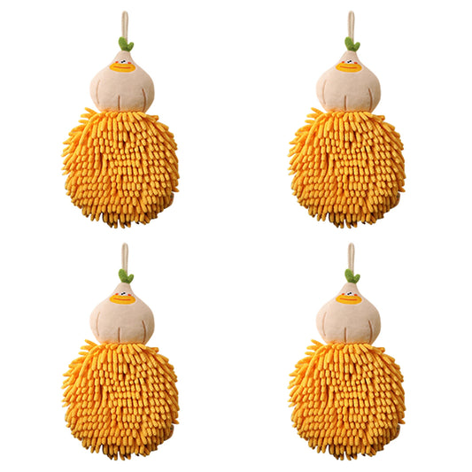 Unique Bargains Cartoon Fuzzy Ball Hand Towels Quick Dry Orange 4-Piece